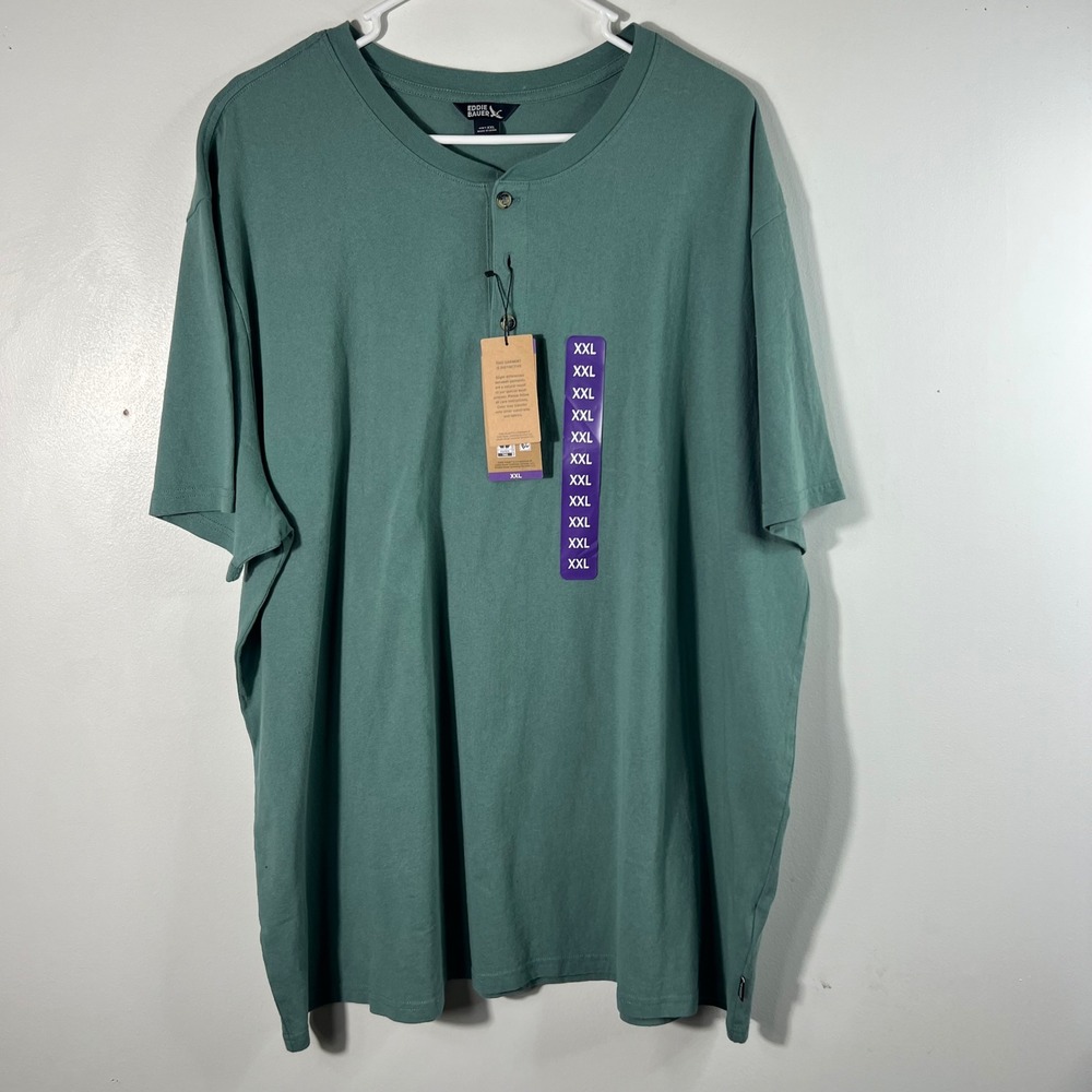 Mens Eddie Bauer Short Sleeve Henley Tee Shirt Green 2XL NWT Cotton